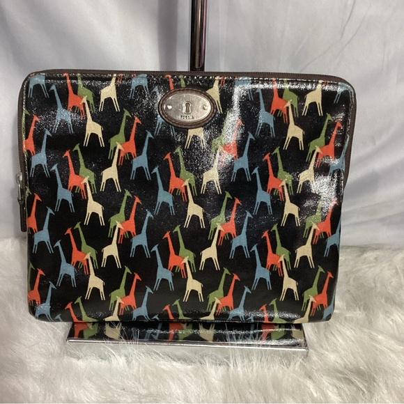 Fossil Giraffe “Key-Per” Coated PVC With Leather Trim Clutch Tablet Bag - Picture 9 of 9